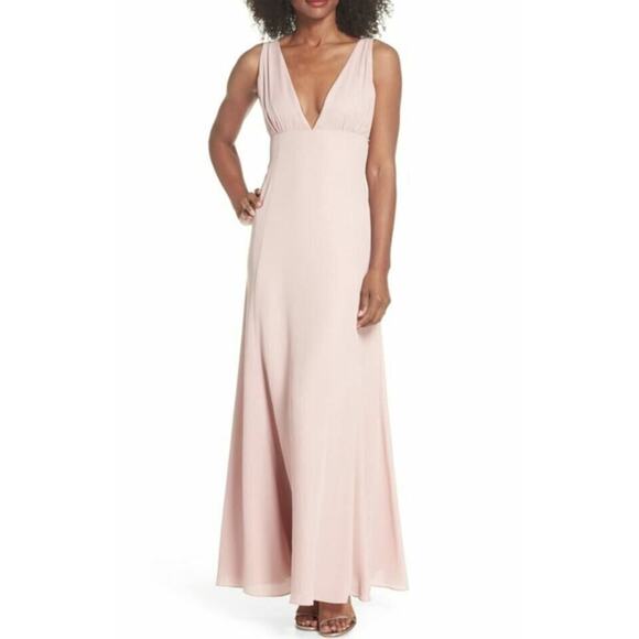 WAYF Women's Kiara Empire Plunge Neck Sleeveless Gown in Rose Medium MSRP $138 - Picture 1 of 6
